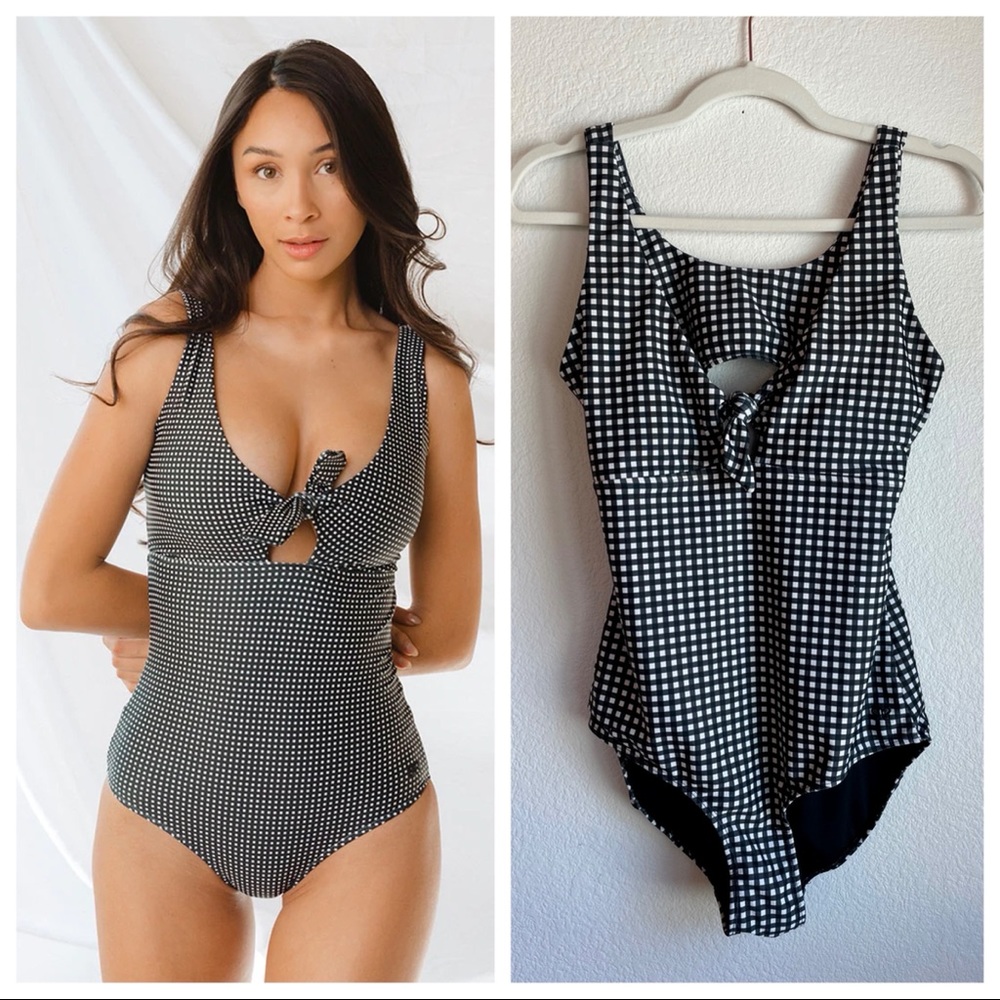 Albion Black Checkers Top Knot One Piece - Size M